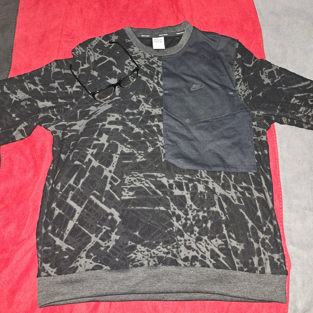 Nike Tech Pack Sweatshirt Mens Medium Grey Black Excellent DM5507-010 Pattern